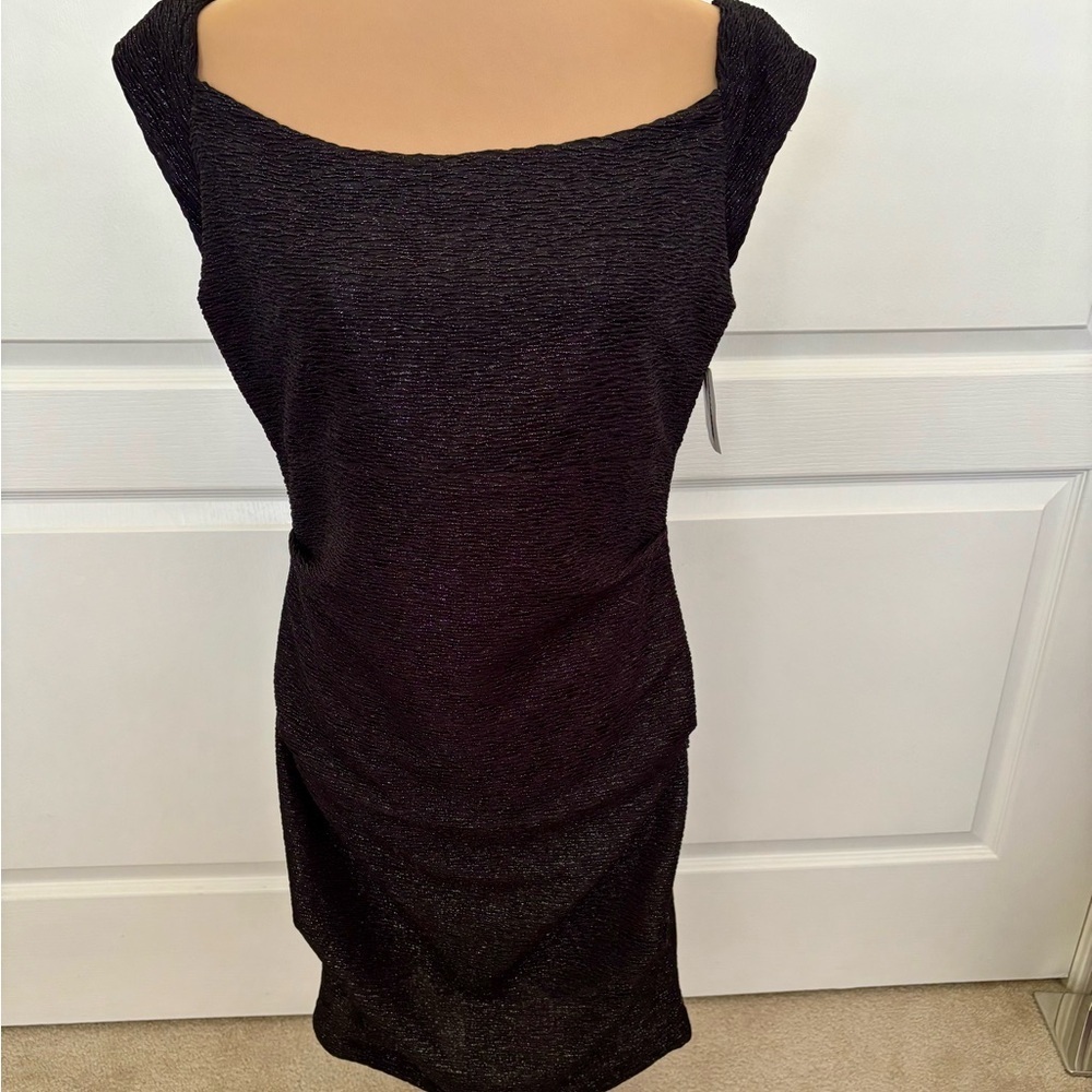 NWT Atelier Danielle Black & Silver Metallic Off Shoulder Sheath Dress | Size 12 - Picture 2 of 14